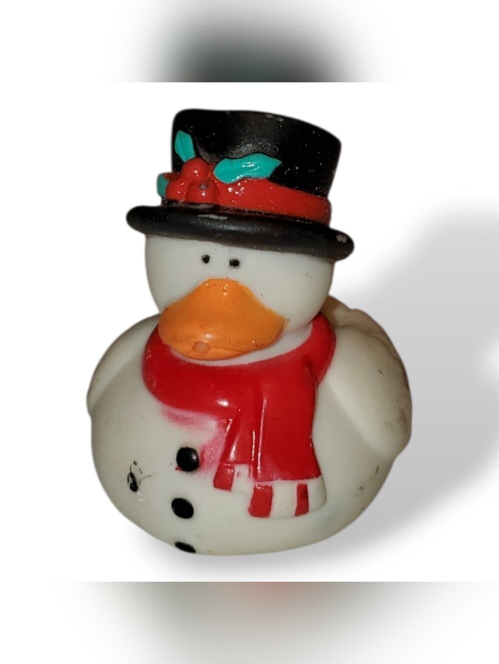 Festive Snowman Duck Holiday Figurine - Red Scarf, Black Hat